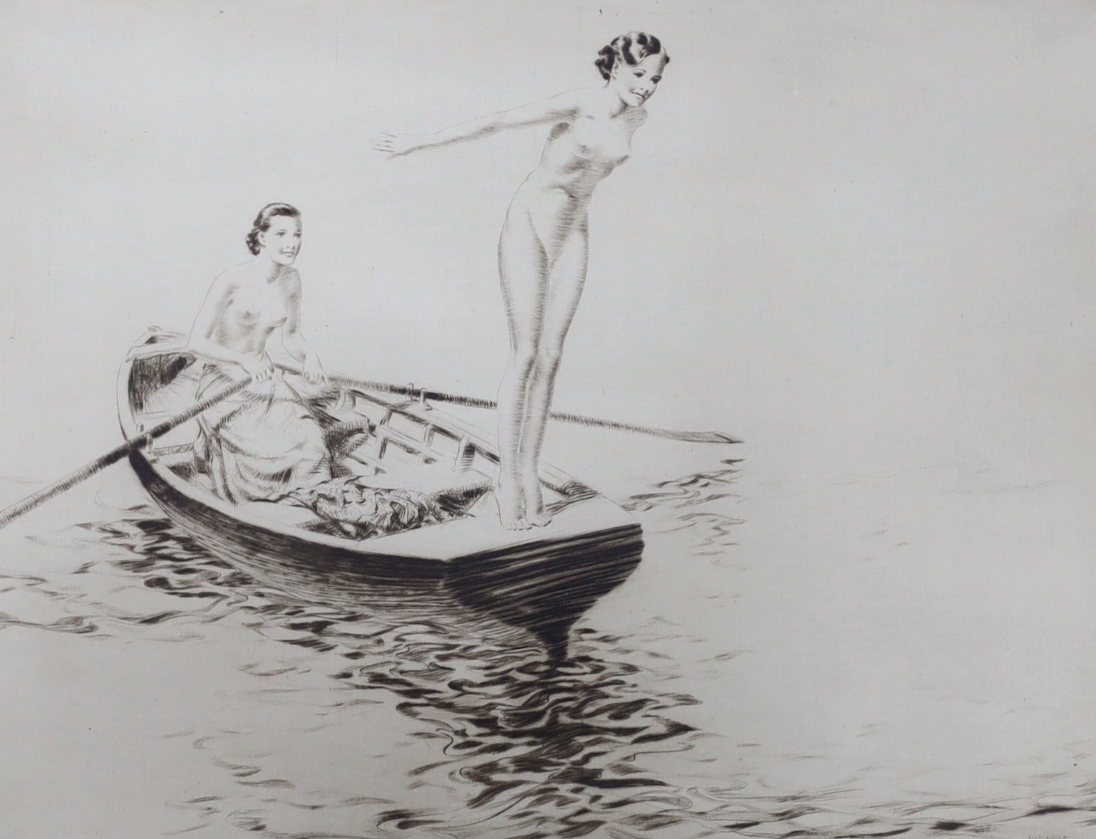 Nat Long (1893-1955), etching, 'The bathers', pencil signed and limited edition, 6/75, 21 x 27cm
